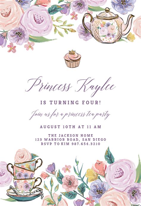 princess tea party birthday invitation template