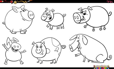 Funny Cartoon Pigs Farm Animal Characters Set Coloring Page 23111246
