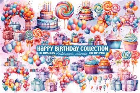 1 Watercolor Happy Birthday Collection Designs And Graphics