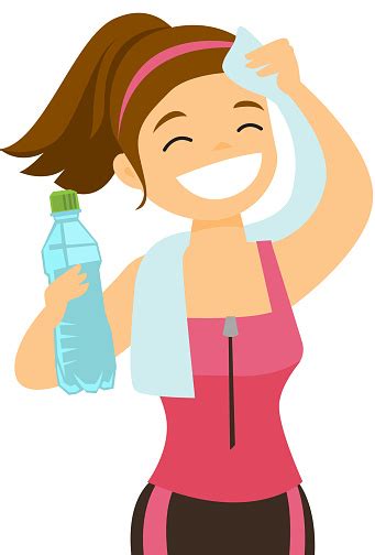 Caucasian Sportswoman Wiping Sweat With A Towel Stock Illustration