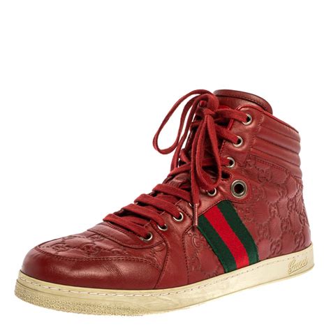 Gucci Red Guccissima Leather Viaggio Web Detail High Top Sneakers Size
