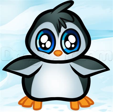 How To Draw Cute Kawaii Cartoon Baby Penguin From Squ