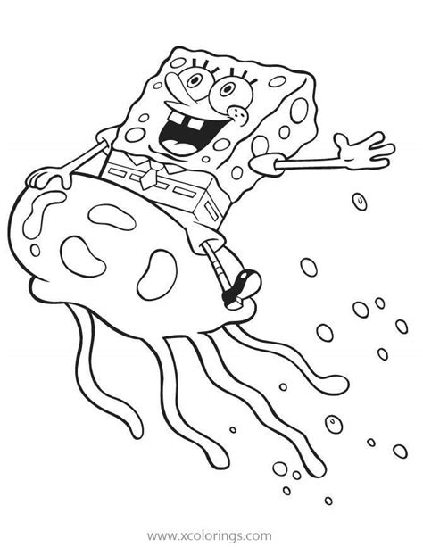 Spongebob Squarepants Riding On Jellyfish Coloring Pages