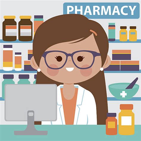 Best Female Pharmacist At The Counter In A Pharmacy Shop Illustrations