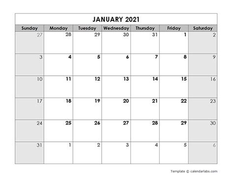 2021 Blank Monthly Calendar Free Printable Templates