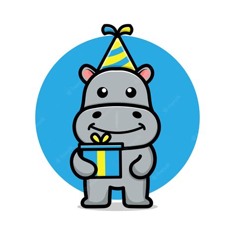 Premium Vector Cute Happy Birthday Hippo Cartoon Illustration