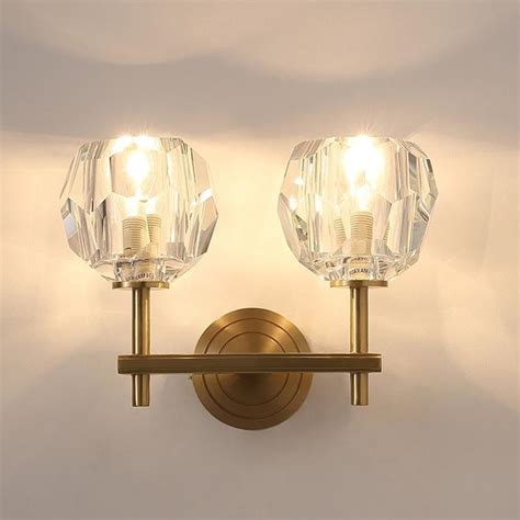 In bathrooms, mount sconces 36 to 40 inches apart, flanking the mirror, 18 inches from the sink's center line. Crystal Solid Brass Sconce Wall Lights Bathroom Lights ...