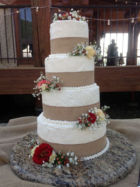Rustic Country Wedding Cake With Burlap Ribbon Country