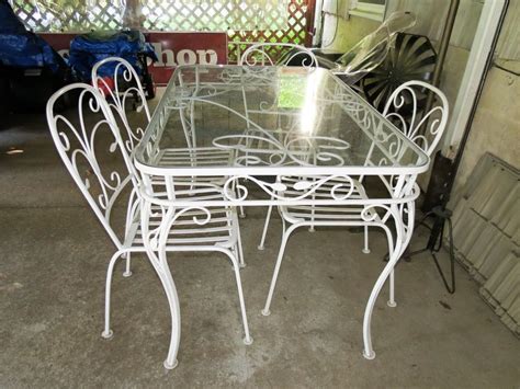Salterini Vintage Wrought Iron Dining Set Table 4 Chairs W Cushions
