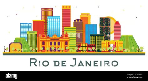 Rio De Janeiro Brazil City Skyline With Color Buildings Isolated On