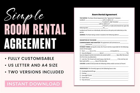 Room Rental Agreement Template. PDF Form, Word Document and Google Doc