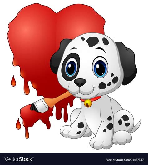 Illustration Of Cute Dog With Paintbrush Of Drawing A Heart Download A