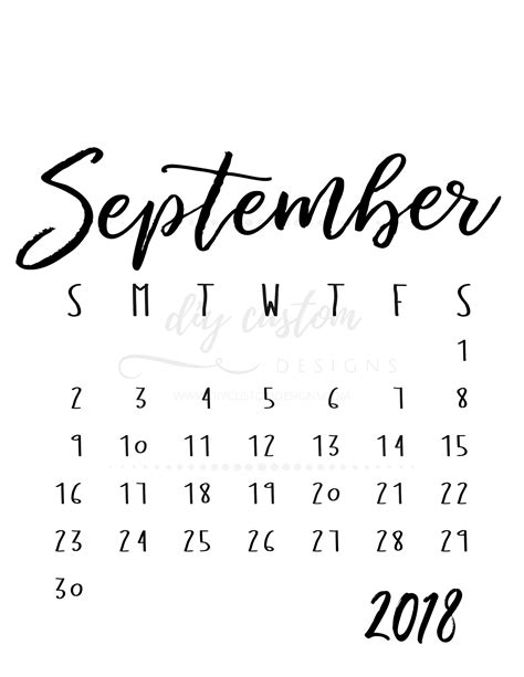 Blank Calendar September 2018 Portrait