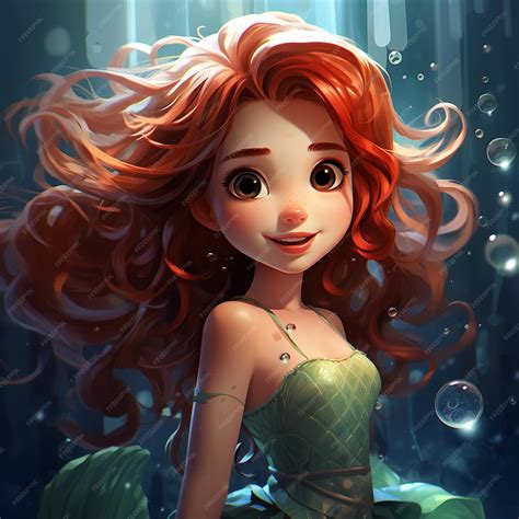 Premium Ai Image Pixar Cartoon Style Little Pretty Mermaid