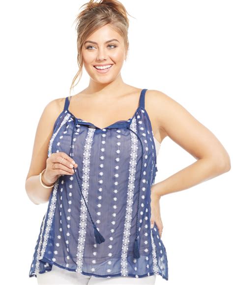 Jessica Simpson Plus Size Beatriz Sleeveless Embroidered Peasant Top In