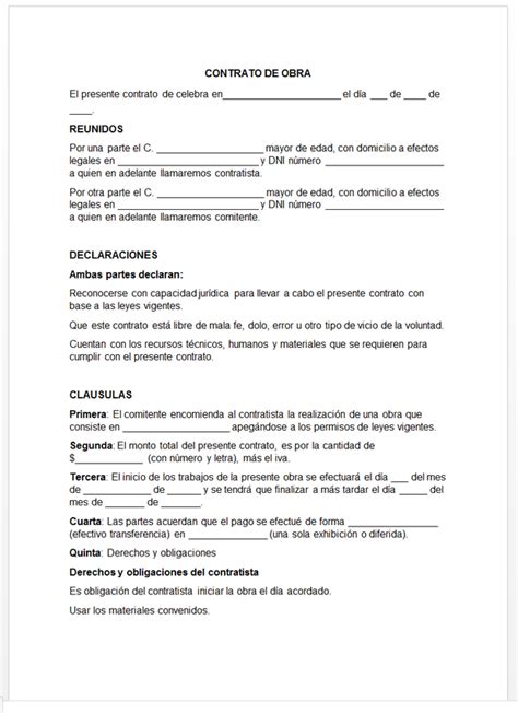Modelo De Contrato De Obra Civil 2019 En Word Assistente Administrativo
