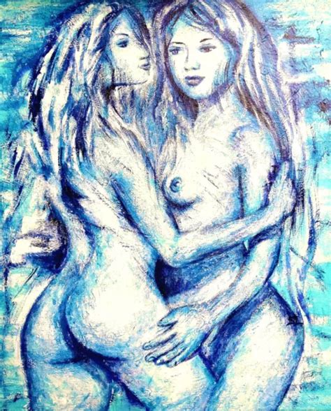 COUPLE FEMMES NUES sensuelles Nu féminin tableau lesbienne amoureuse