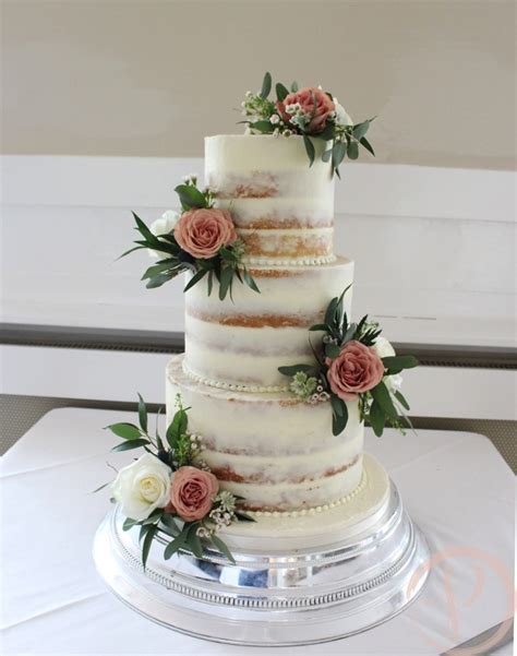 Two Tier Semi Naked Wedding Cake With Flower Corsages My XXX Hot Girl