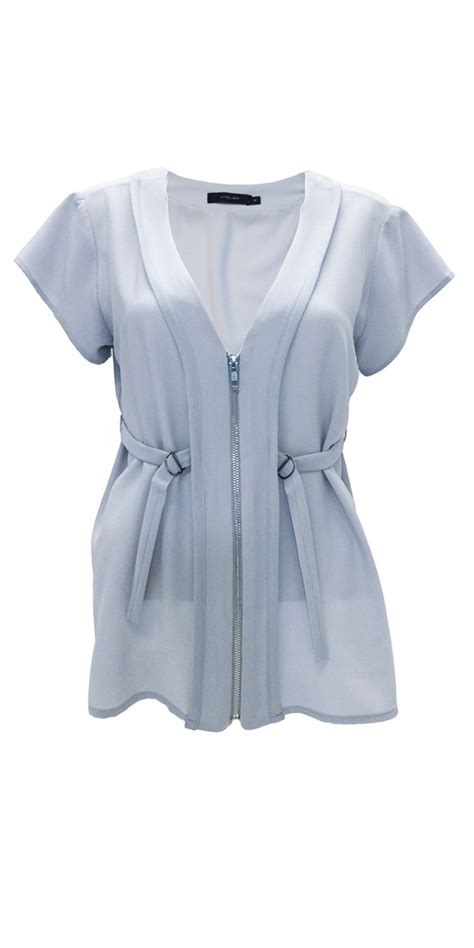 Zip Up Blouse In Dove Grey Georgette By Atelieri With Images