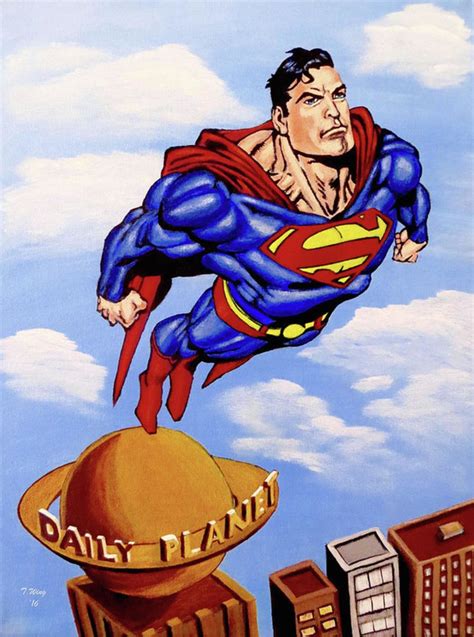 Superman Cartoon Poster Canvas Print Wooden Hanging Scroll