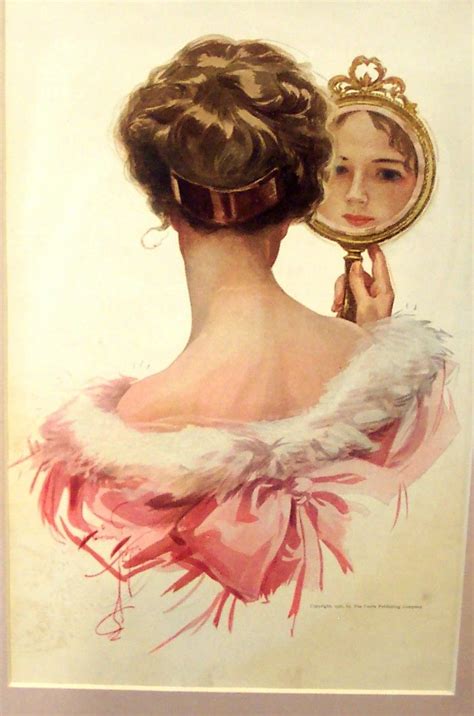 Vintage Print Vanity Mirror Lady In Pink Harrison Fisher Vintage
