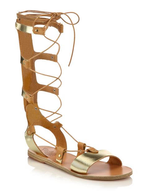 Ancient Greek Sandals Thebes Metallic Leather Tall Gladiator Sandals In Metallic Lyst