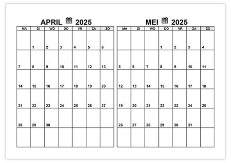 Kalender April Mei 2025