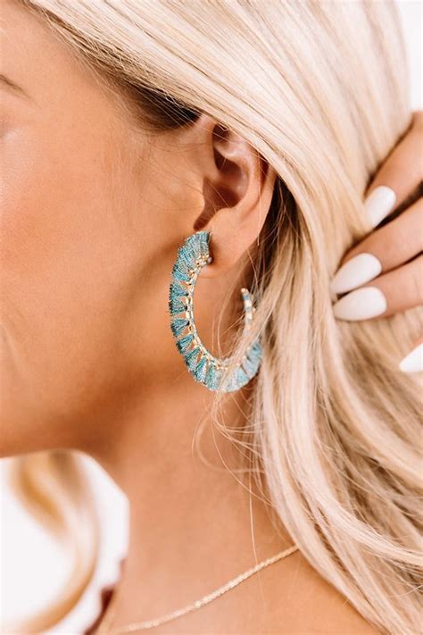 Evie Gold Hoop Earrings In Turquoise In 2021 Gold Hoop Earrings