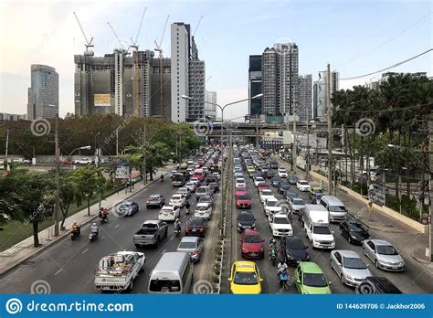 Typical Heavy Urban Traffic Congestion In Downtownbangkok Editorial