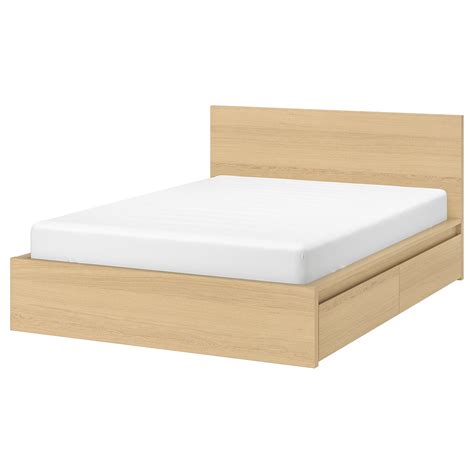 Malm White Stained Oak Veneer Luröy Bed Frame High W 2 Storage