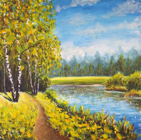 Original Oil Painting Summer Landscape Sunny Nature On