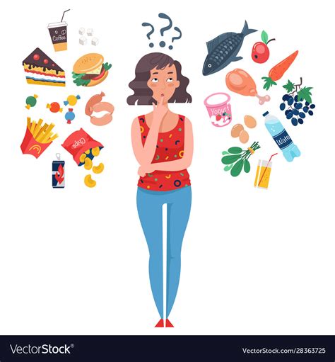 Choice Between Healthy And Unhealthy Food Vector Image
