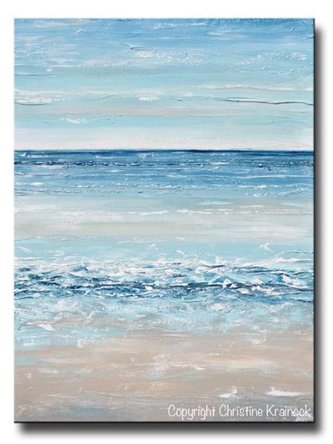 Original Art Blue Abstract Painting Large Textured Beach
