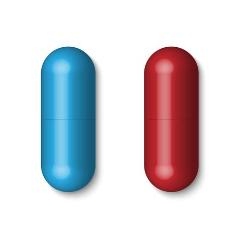 Blue and red medical pills, tablets, capsules isolated on white