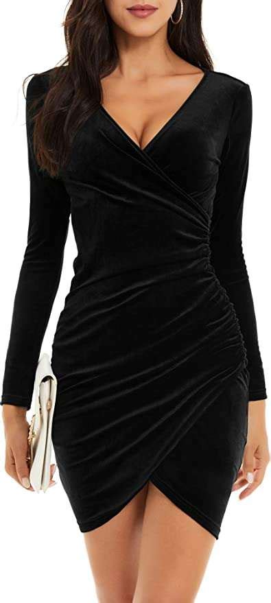 guberry women s wrap v neck long sleeve velvet bodycon ruched cocktail party dress size large