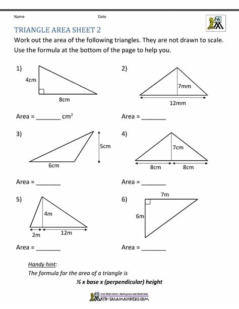 Area of Right Triangle Worksheets