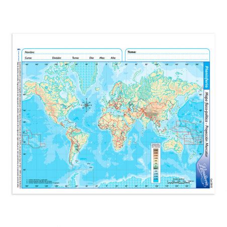 Mapa Planisferio físico político Rivadavia Nº3 block de 40 mapas