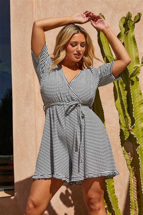 Limited Collection Plus Size Black Stripe Crinkle Wrap Playsuit Yours