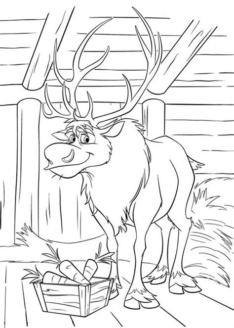 The beautiful princess is making snowflakes with her magical powers. Sven At His Barn Coloring Page - Download & Print Online ...