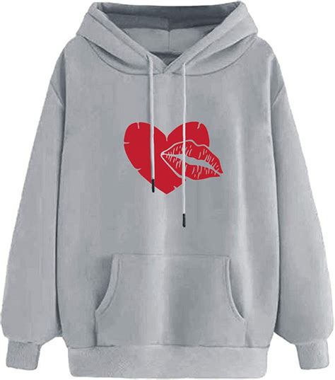 Womens Cute Sweatshirts Kiss Heart Graphic Hoodie Pullover Casual