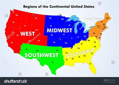 Regions Continental United States Vector Source Stock Vector 57280168