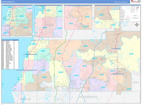 Pasco County Fl Wall Map Color Cast Style By Marketmaps