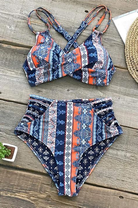 Cupshe Womens Boho Print Lace Cross Front High Blue Size Xx Large