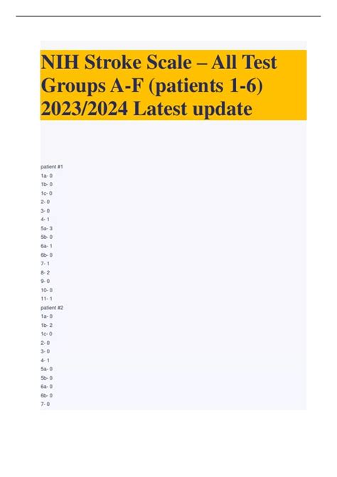 Nih Stroke Scale All Test Groups A F Patients 1 6 20232024 Latest