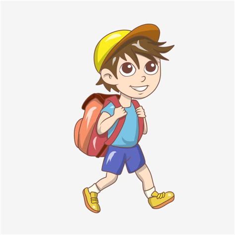 Happy Little Boy Going To School School Student Character Illustration