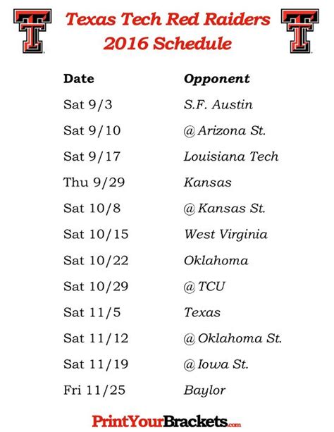 Texas Tech Football Schedule Fall 2023