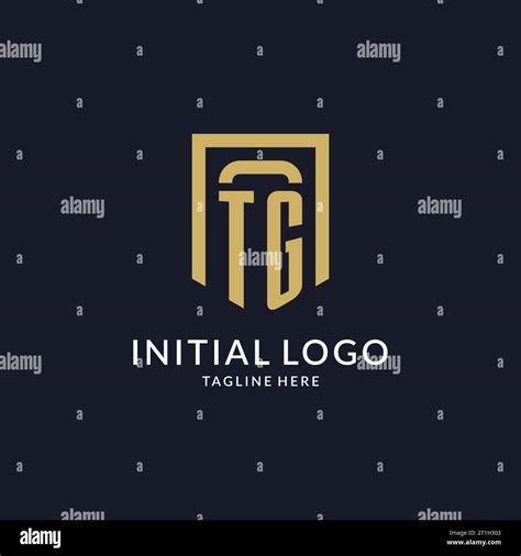 Tg Logo Initial With Geometric Shield Shape Design Style Vector Graphic