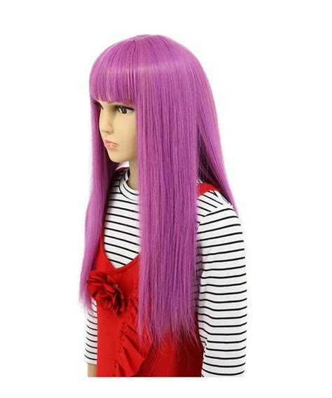 Child Kids Long Straight Purple Wig Halloween Cosplay Wig Anime Costume