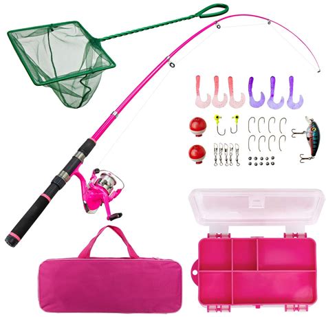 Lanaak Pink Fishing Pole And Tackle Box Telescoping Rod With Spinning