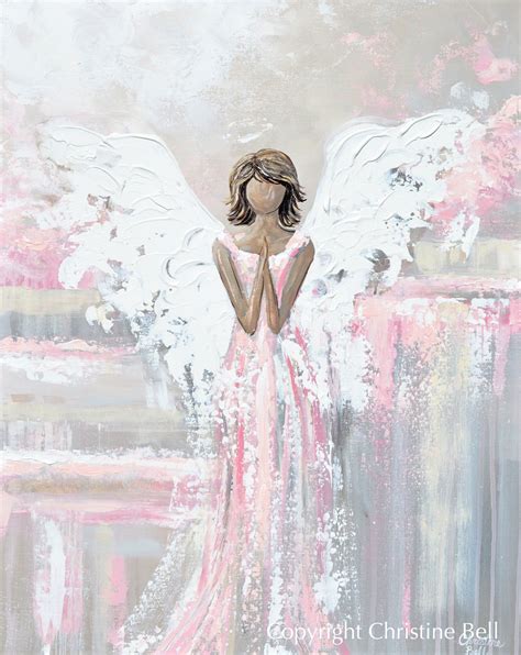 Giclee Print Abstract Angel Painting Art Guardian Angel Grey White